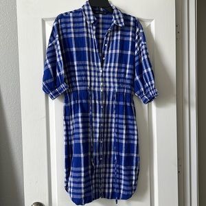Zara Blue White Plaid Button Shirt Dress S